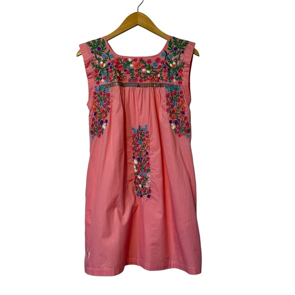 J.Marie Dresses & Skirts - J. Marie Embroidered Shift Dress Pink Floral Lined Sz XS Cotton Pockets Boho